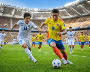 Özbekistan ve Kolombiya takımları arasında Dünya Kupası maçında futbolcular mücadele ediyor.