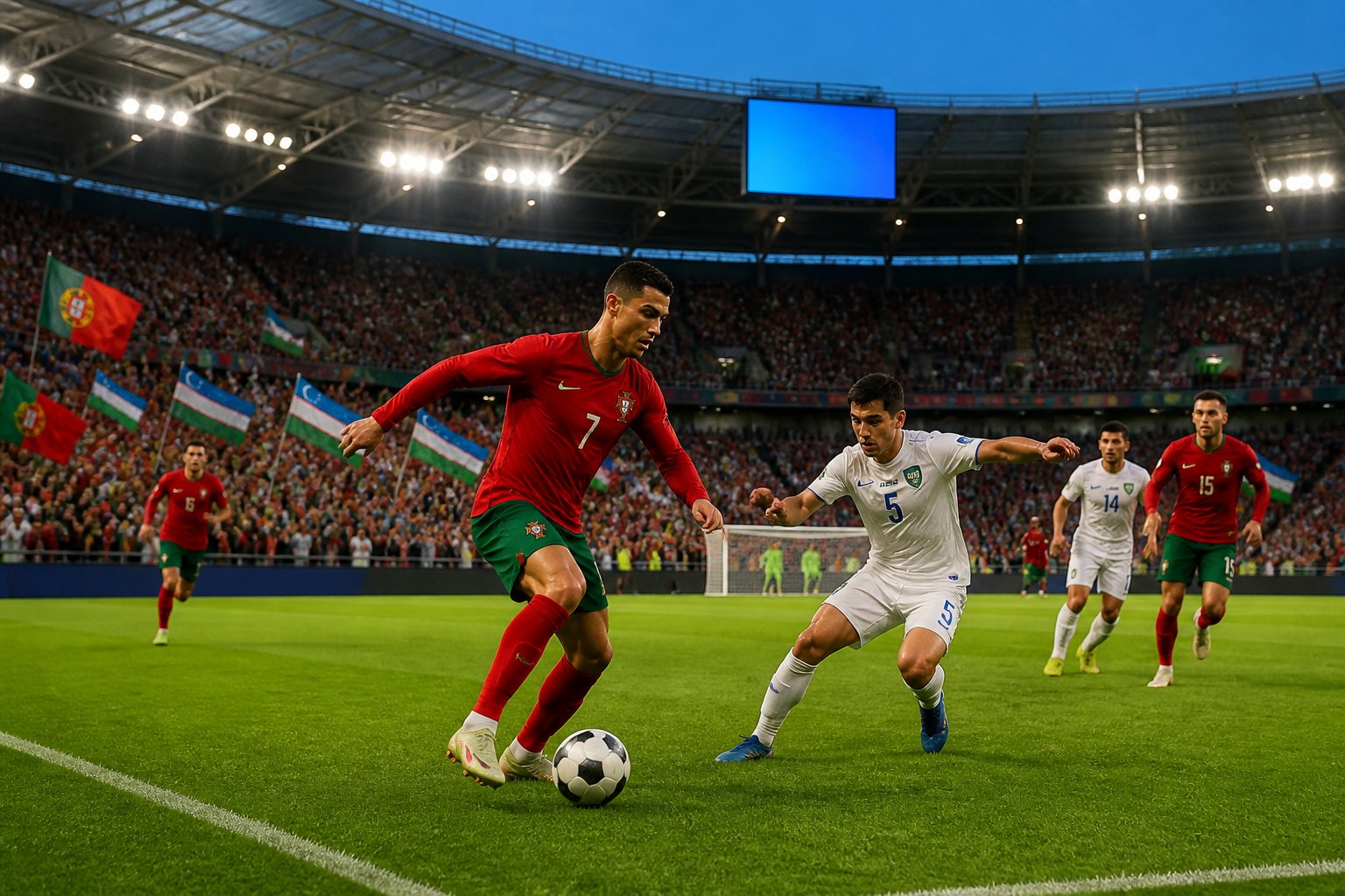 Portekiz ve Özbekistan futbol takımları Dünya Kupası maçında sahada mücadele ediyor.