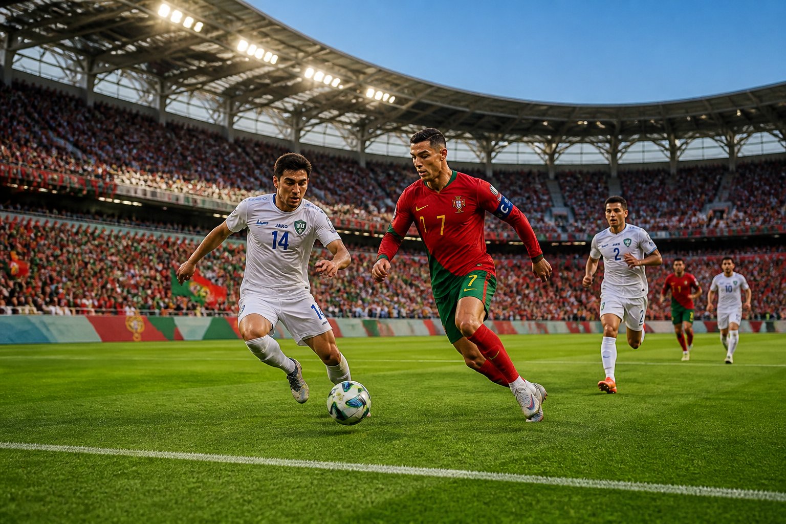 Portekiz ve Özbekistan futbol takımları Dünya Kupası maçında sahada mücadele ediyor.