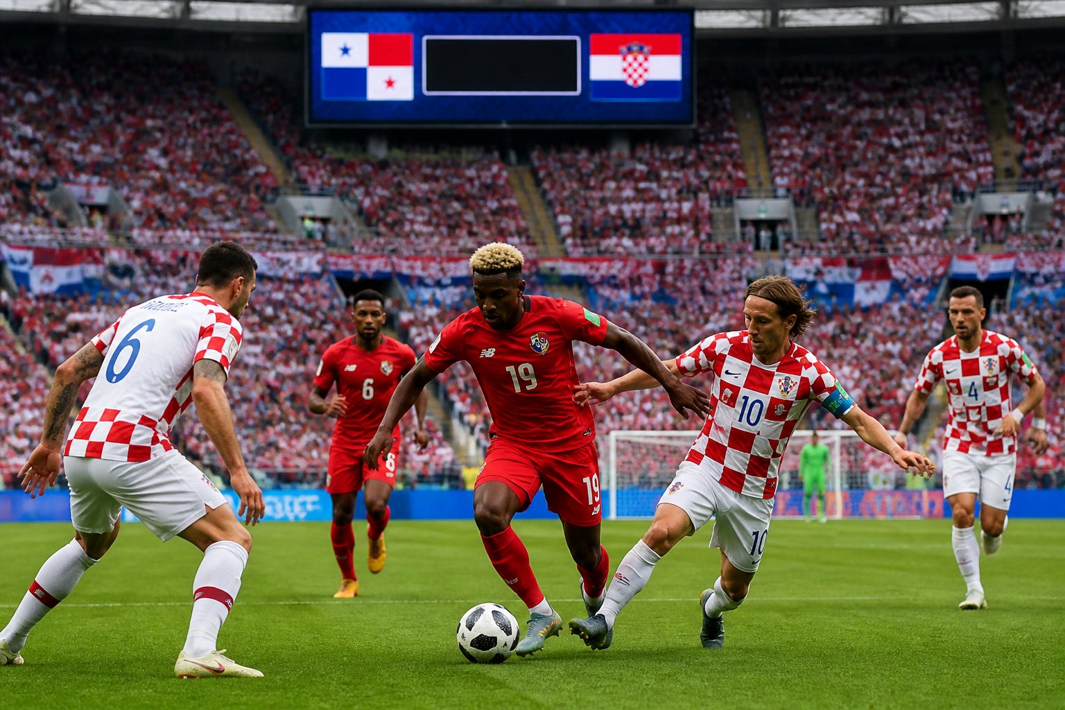 Panama ve Hırvatistan futbol takımları Dünya Kupası maçında sahada mücadele ediyor.